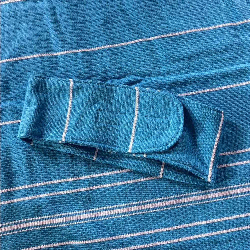 Adult Unisex Blue Striped Poncho Towel & Headband 100% Cotton Turkish Robe NEW